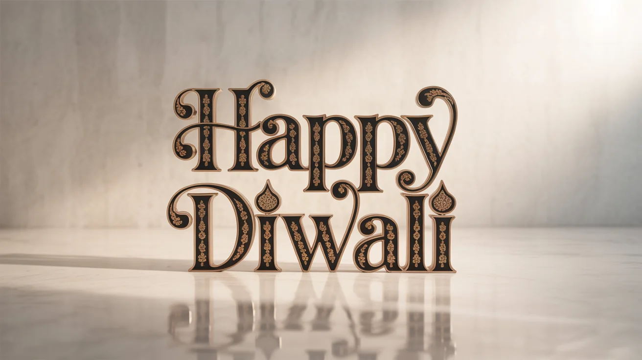 A mockup showcasing a festive Diwali font, with the words 'Happy Diwali' written in an ornate, golden, Indian-inspired script against a white background.