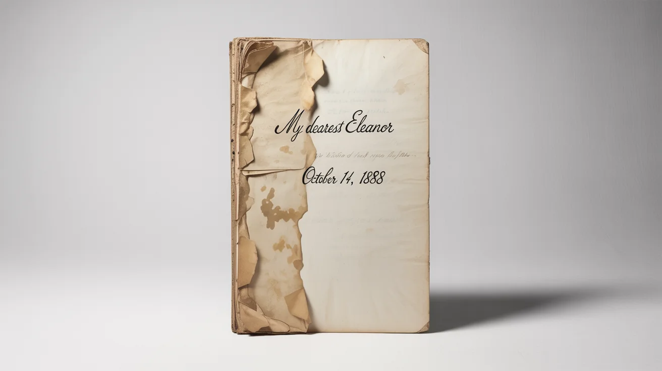 A split-screen image showing the restoration of an old document. The left side shows a torn, stained, and yellowed letter, while the right side shows the same letter perfectly restored, with clean paper and crisp, black handwriting.