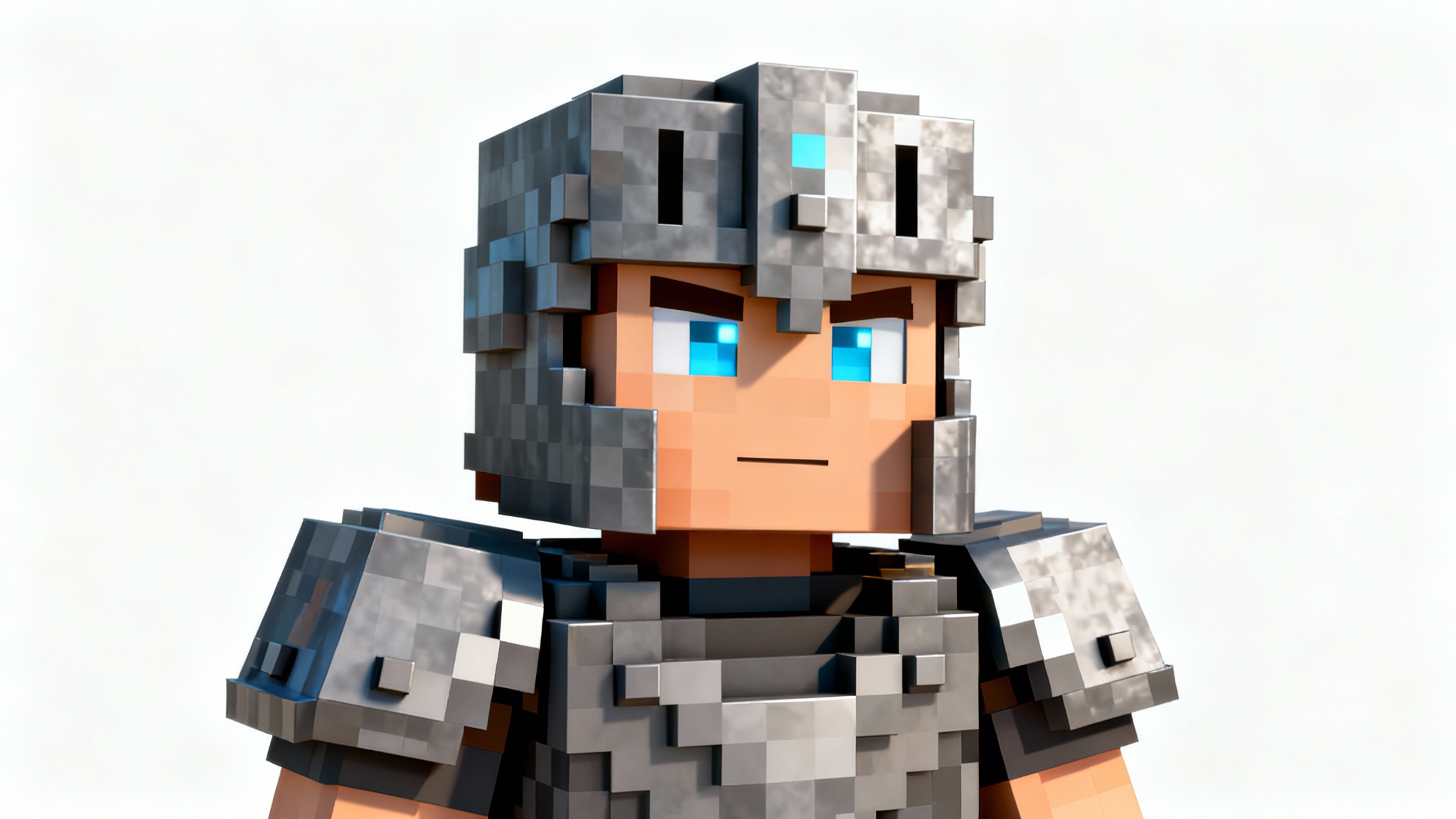 A close-up of a Minecraft character profile picture, showing a knight in blocky armor with glowing blue eyes, against a solid white background.