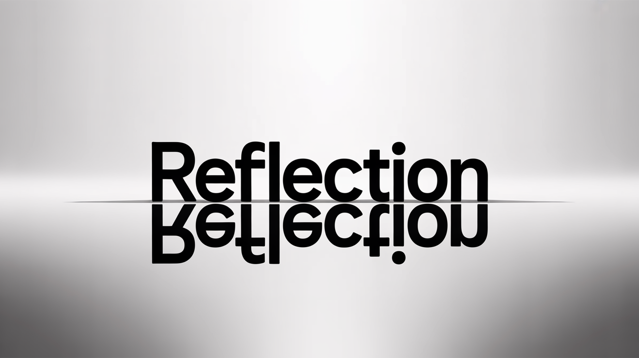 A graphic design demonstrating the mirror text effect. The word 'REFLECTION' is shown in bold black letters next to its exact mirror image on a clean white background.