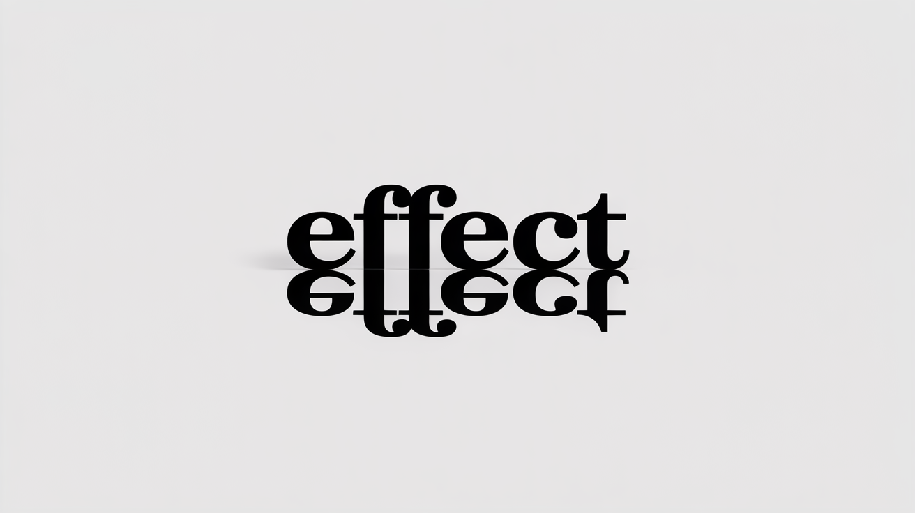 A minimalist black and white image showing the word 'EFFECT' written in a bold font, placed next to its perfect mirror image, 'TCEFFE', on a clean white background to illustrate the concept of mirror text.