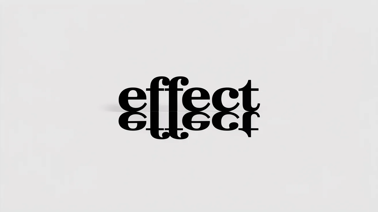A minimalist black and white image showing the word 'EFFECT' written in a bold font, placed next to its perfect mirror image, 'TCEFFE', on a clean white background to illustrate the concept of mirror text.