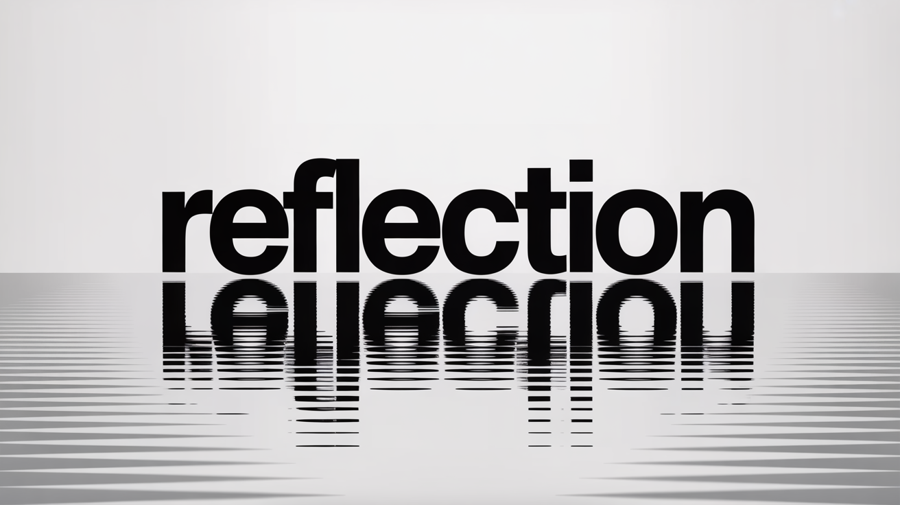A graphic design mockup illustrating mirror text. The word 'REFLECTION' is shown in bold black font, with a perfect mirror image of the word directly below it on a white background.