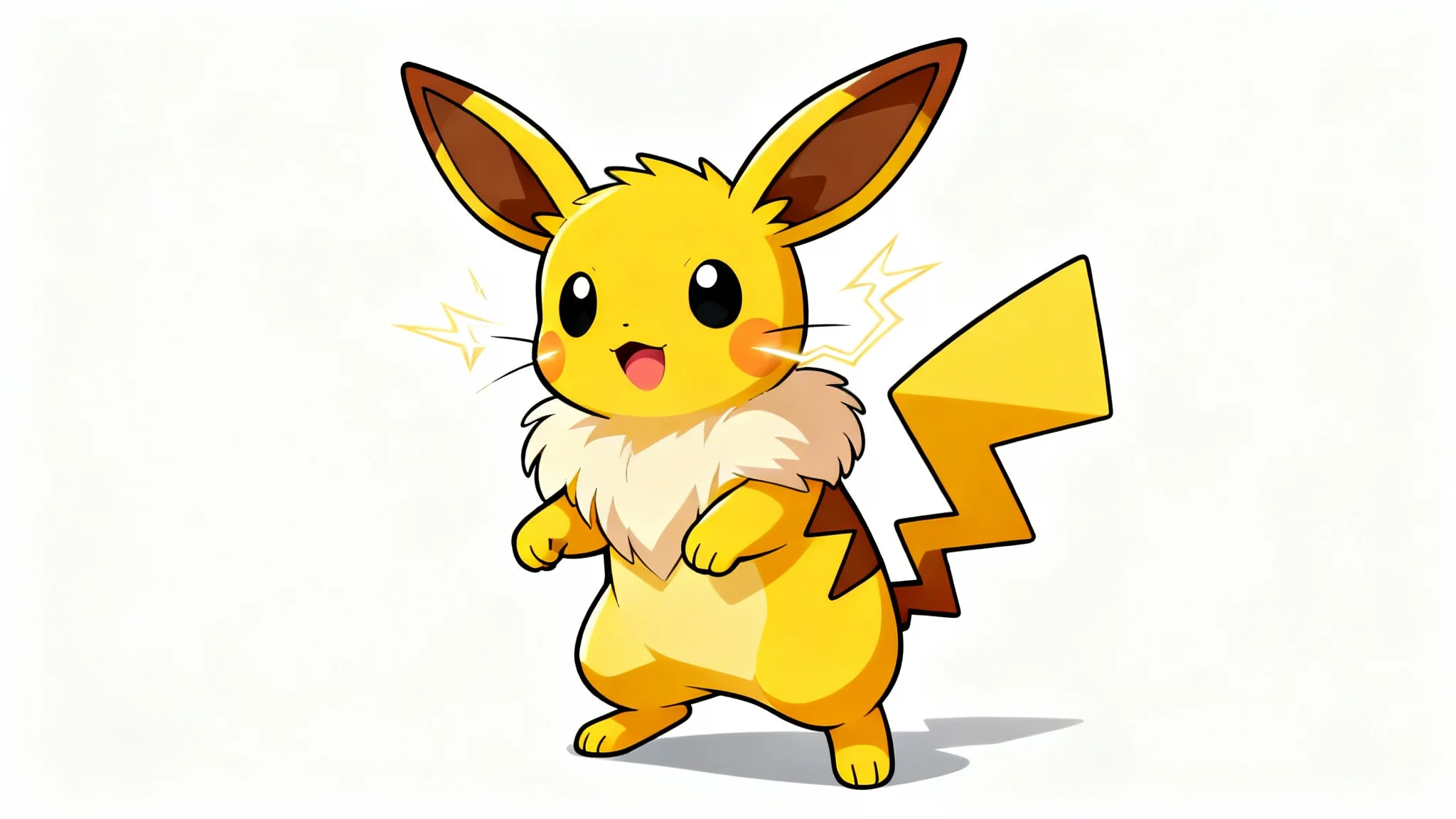 A cute, yellow, chinchilla-like creature in the Pokémon style, standing playfully on a clean white background with small electric sparks around its cheeks.