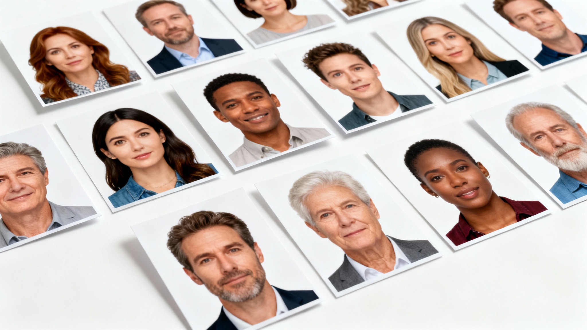 A collection of perfectly resized and formatted passport-style photos for the DV Lottery, featuring a diverse group of people on a white background.