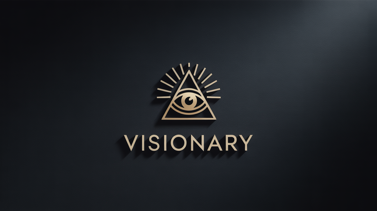 A modern, minimalist logo of the Eye of Providence in gold foil on a dark background, with the brand name 'VISIONARY' written below in a clean font.