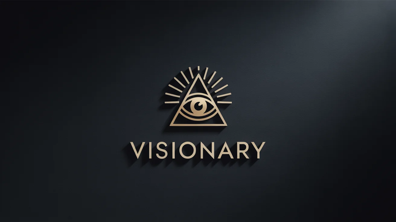 A modern, minimalist logo of the Eye of Providence in gold foil on a dark background, with the brand name 'VISIONARY' written below in a clean font.