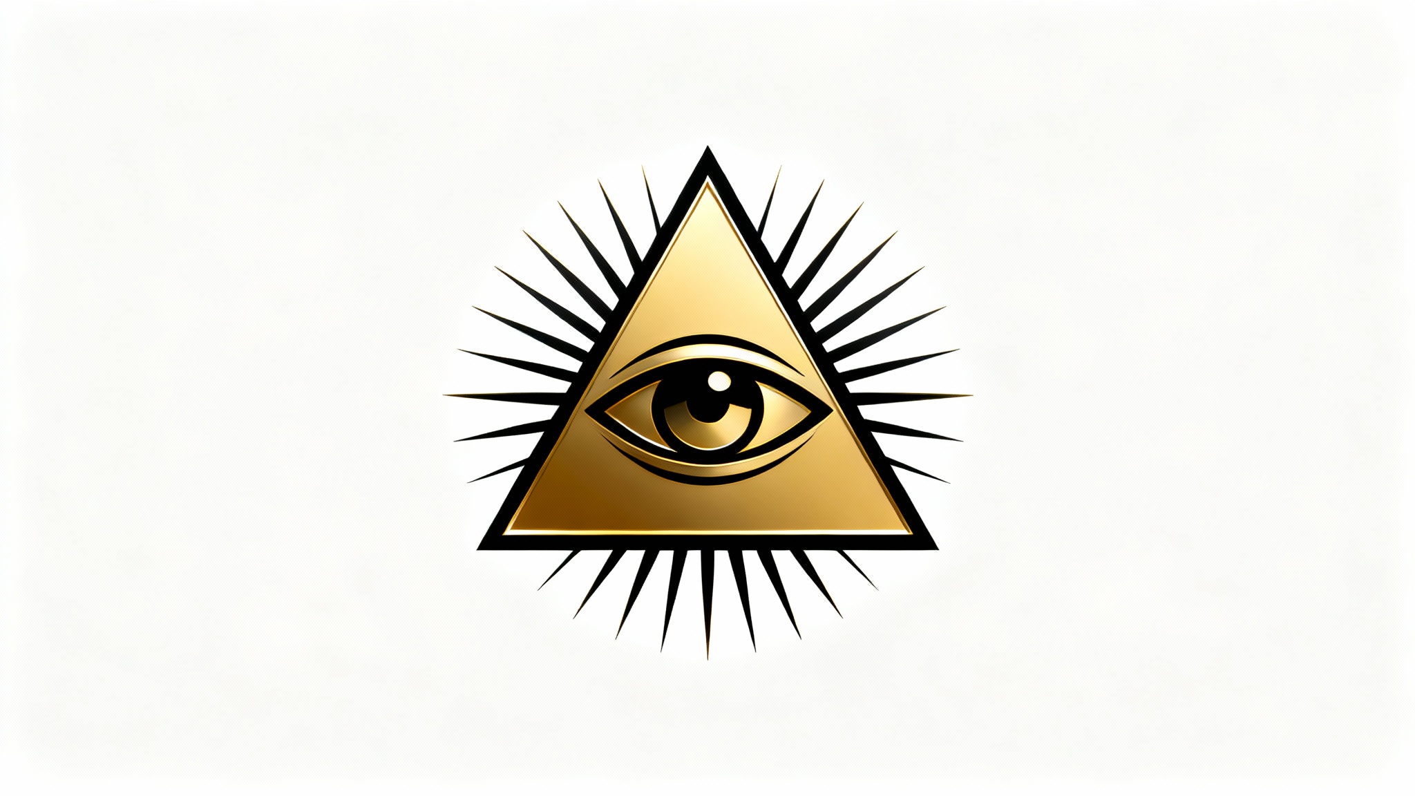 A modern, minimalist logo of the Eye of Providence, rendered in gold and black on a white background. The stylized eye is enclosed in a triangle with rays of light emanating outwards.