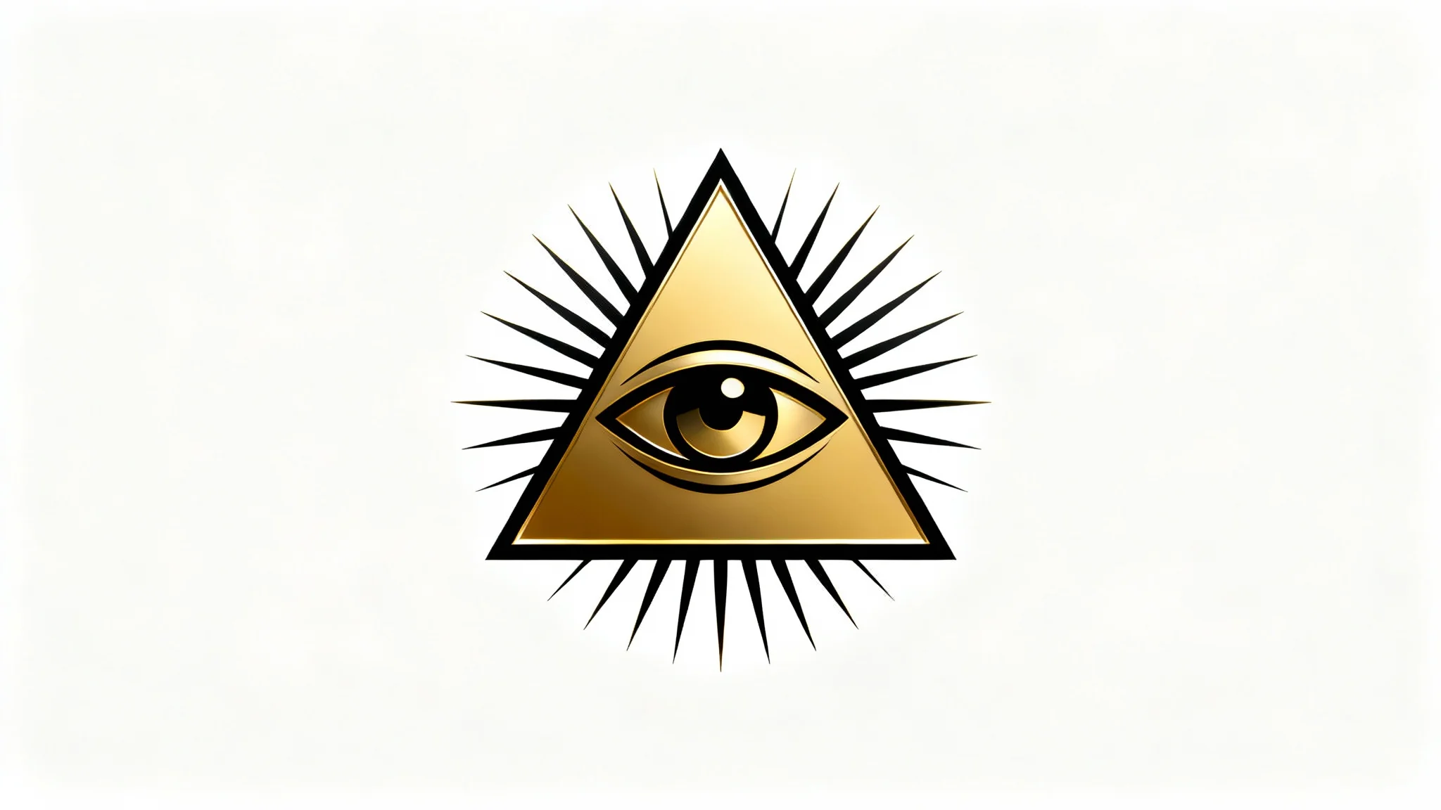 A modern, minimalist logo of the Eye of Providence, rendered in gold and black on a white background. The stylized eye is enclosed in a triangle with rays of light emanating outwards.