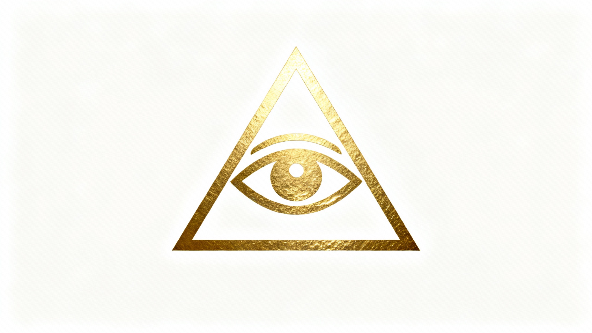 A modern, minimalist logo of the Eye of Providence, featuring a gold geometric eye inside a pyramid, displayed on a crisp white background.