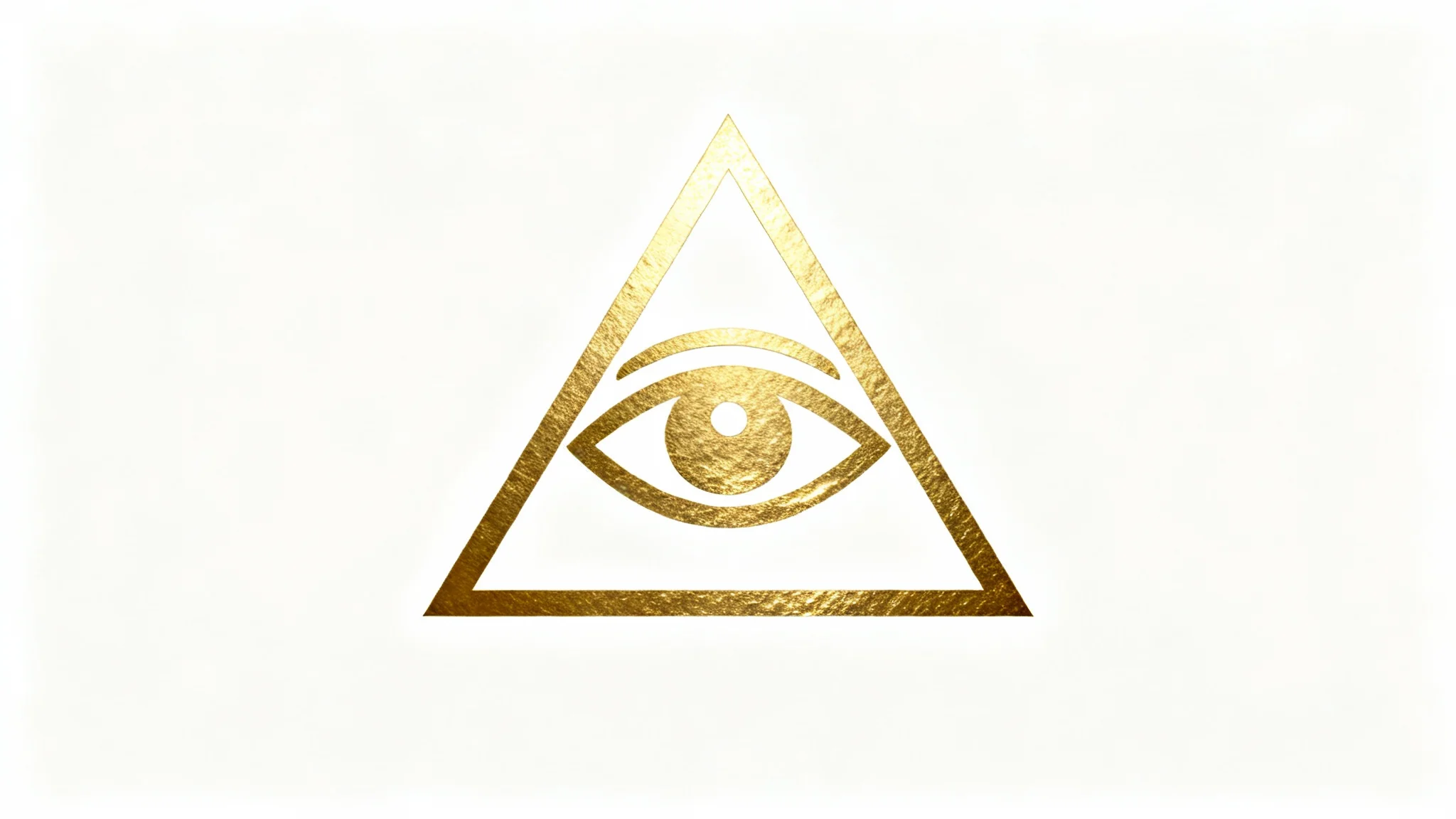 A modern, minimalist logo of the Eye of Providence, featuring a gold geometric eye inside a pyramid, displayed on a crisp white background.