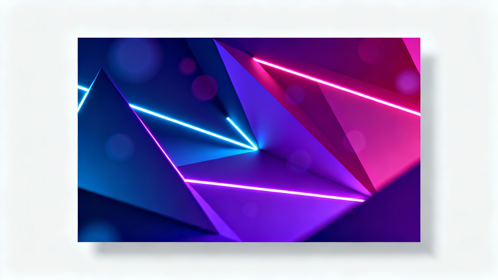 A mockup of a modern and colorful YouTube cover background design, featuring abstract geometric shapes and a vibrant purple and blue gradient, displayed against a plain white background.