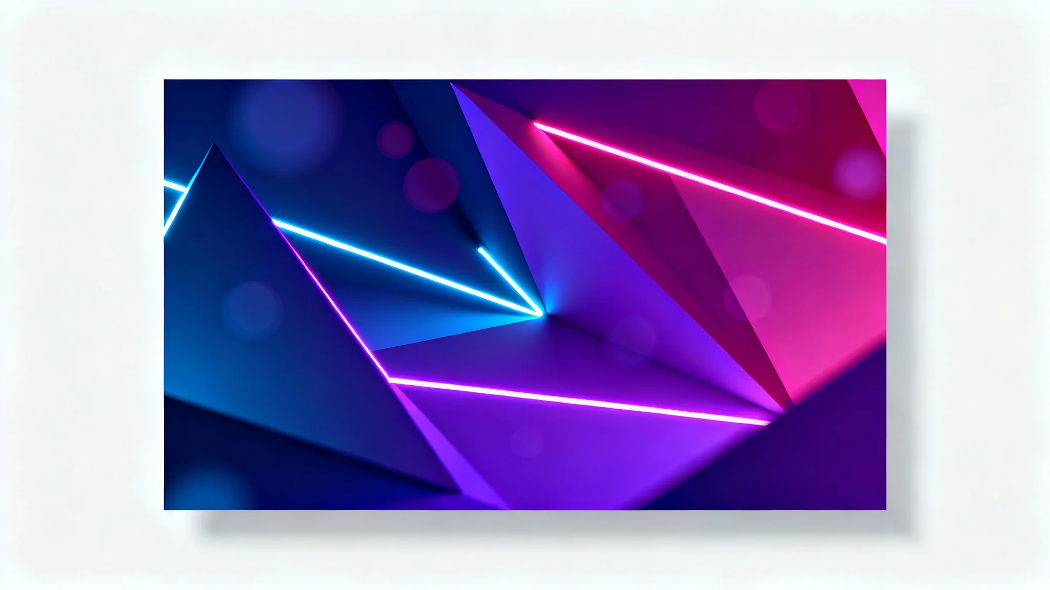 A mockup of a modern and colorful YouTube cover background design, featuring abstract geometric shapes and a vibrant purple and blue gradient, displayed against a plain white background.