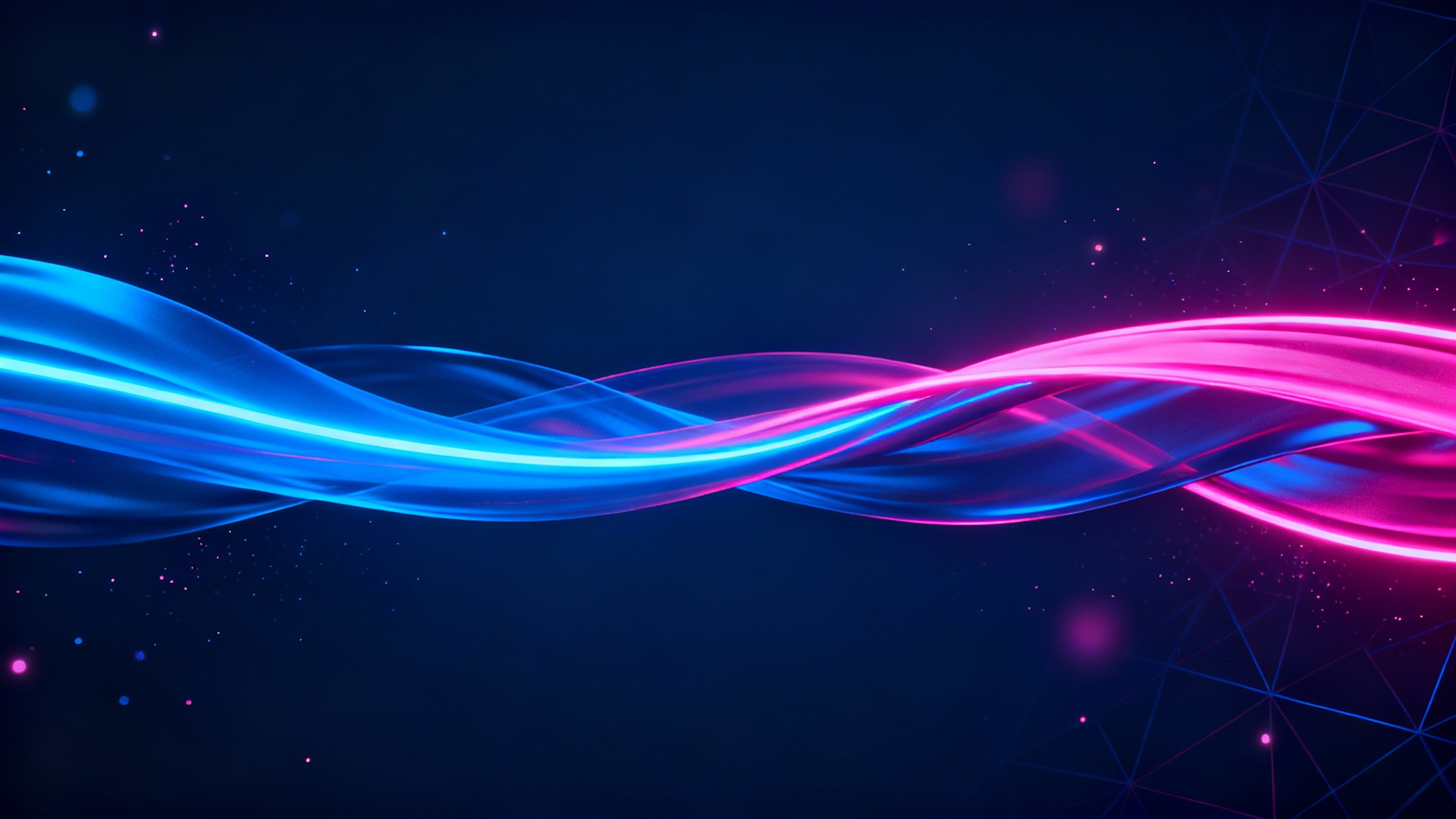 A modern and abstract YouTube cover background with vibrant blue and pink neon light trails on a dark blue canvas, conveying a digital and energetic feel.