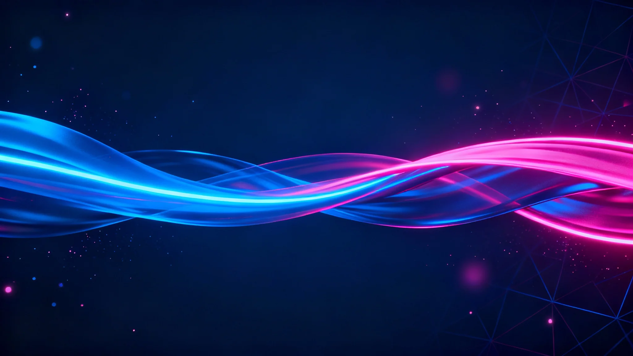 A modern and abstract YouTube cover background with vibrant blue and pink neon light trails on a dark blue canvas, conveying a digital and energetic feel.
