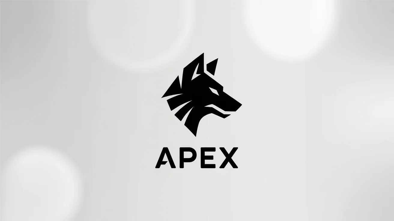 A modern, minimalist black and white logo of a geometric wolf head. Below the wolf is the word 'APEX' in a bold, clean font. The logo is displayed on a pure white background.