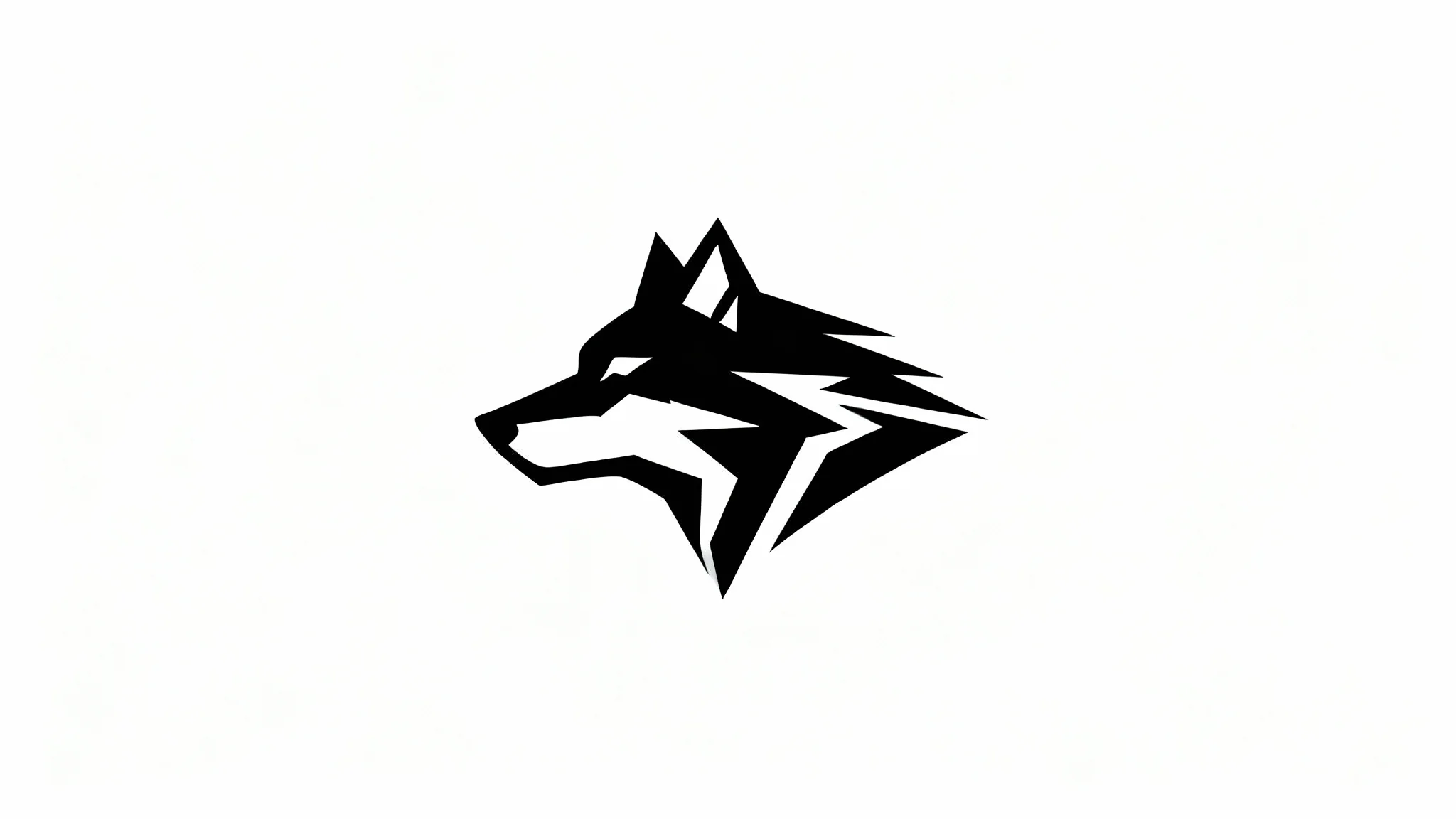 A modern, geometric logo of a wolf's head in black, presented on a clean white background.