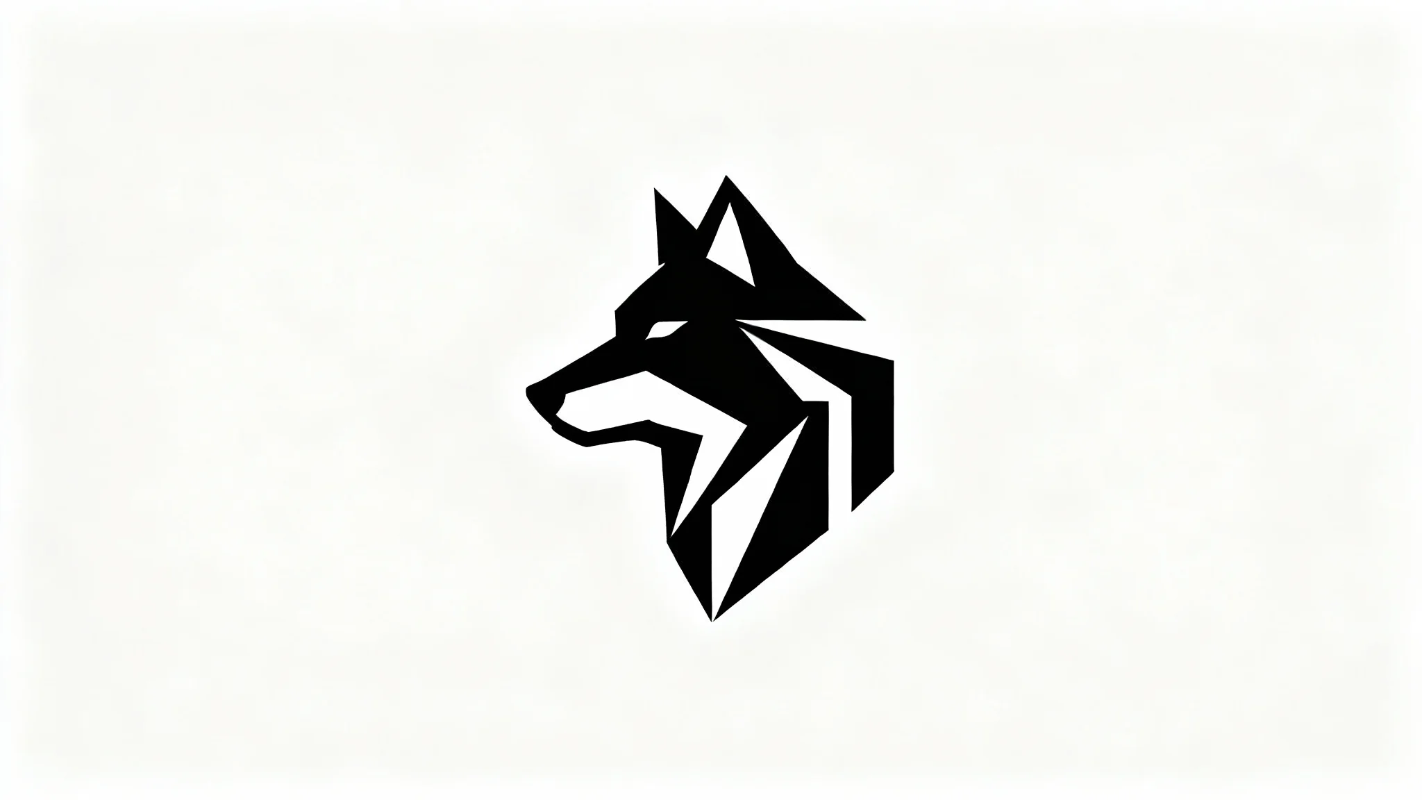 A modern, minimalist black and white logo of a geometric wolf head in profile, set against a clean white background.