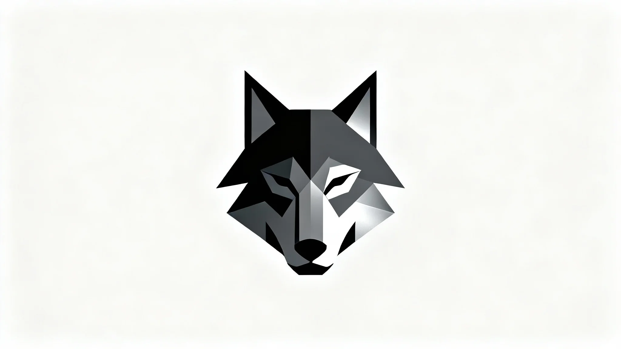 A modern, minimalist logo of a wolf's head in black and gray, designed with clean geometric lines, centered on a plain white background.
