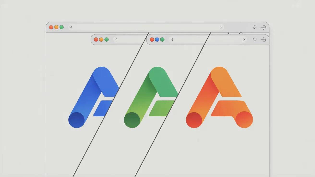 A stylized depiction of a browser window with three tabs, each showing a frame of an animated favicon. The favicon, a letter 'A', transitions from blue, to green, to orange across the tabs, illustrating an animation sequence.
