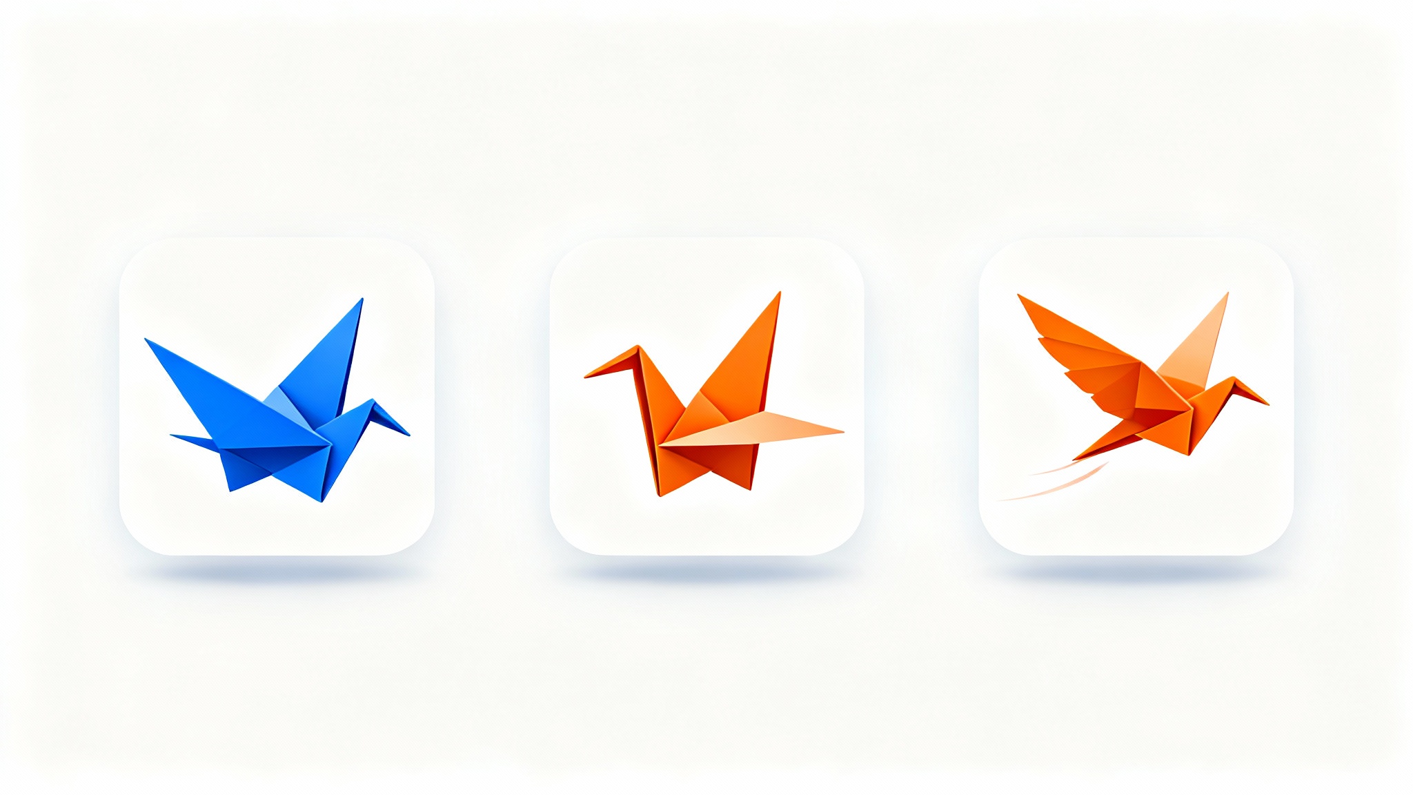 A mockup illustrating an animated favicon, showing a sequence of three icons of an origami bird in different stages of flight, set against a white background.