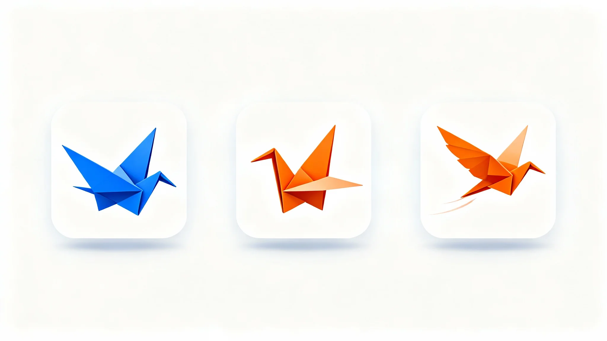 A mockup illustrating an animated favicon, showing a sequence of three icons of an origami bird in different stages of flight, set against a white background.