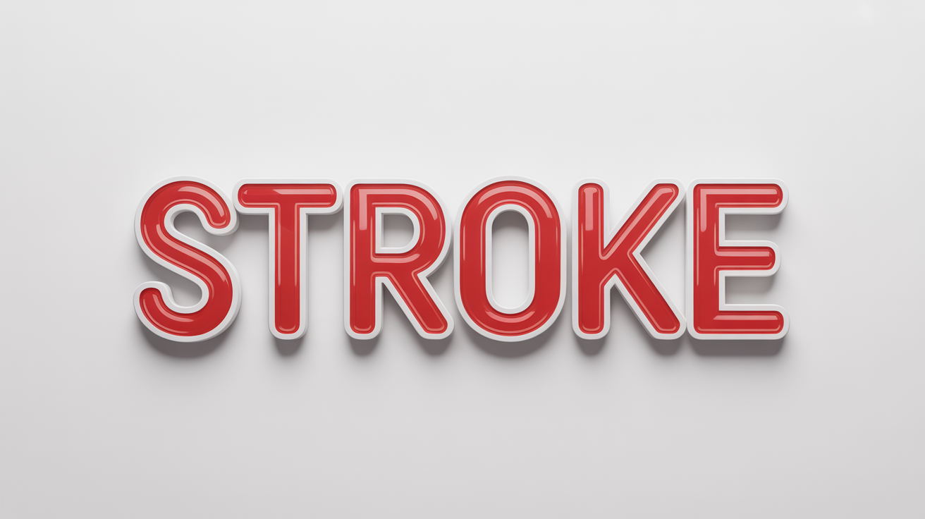 The word 'STROKE' in bold red letters, with a thick white outline around each letter, set against a plain white background to illustrate a text stroke effect.