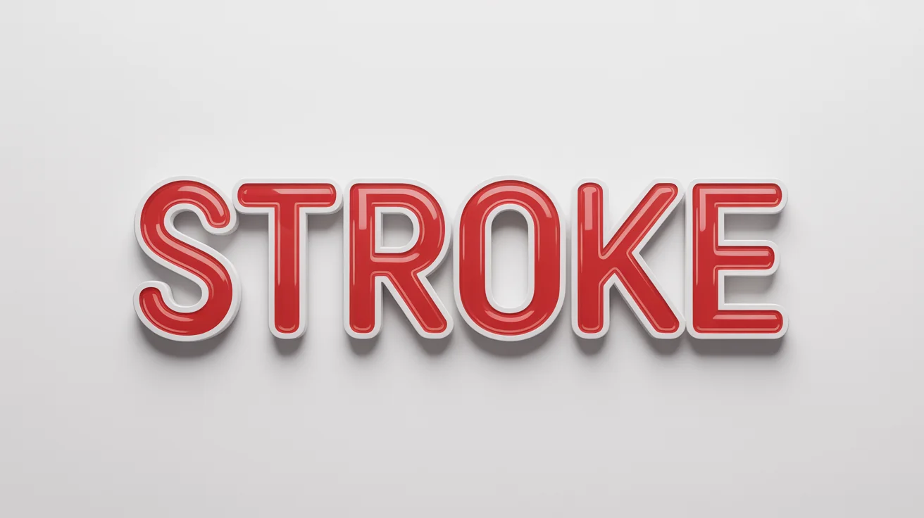 The word 'STROKE' in bold red letters, with a thick white outline around each letter, set against a plain white background to illustrate a text stroke effect.