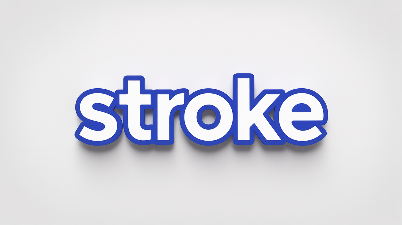 The word 'STROKE' in a bold white font with a thick, vibrant blue outline, set against a clean white background to demonstrate a text stroke effect.