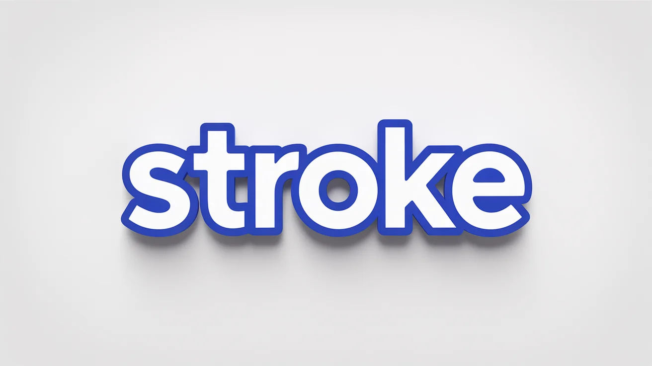 The word 'STROKE' in a bold white font with a thick, vibrant blue outline, set against a clean white background to demonstrate a text stroke effect.