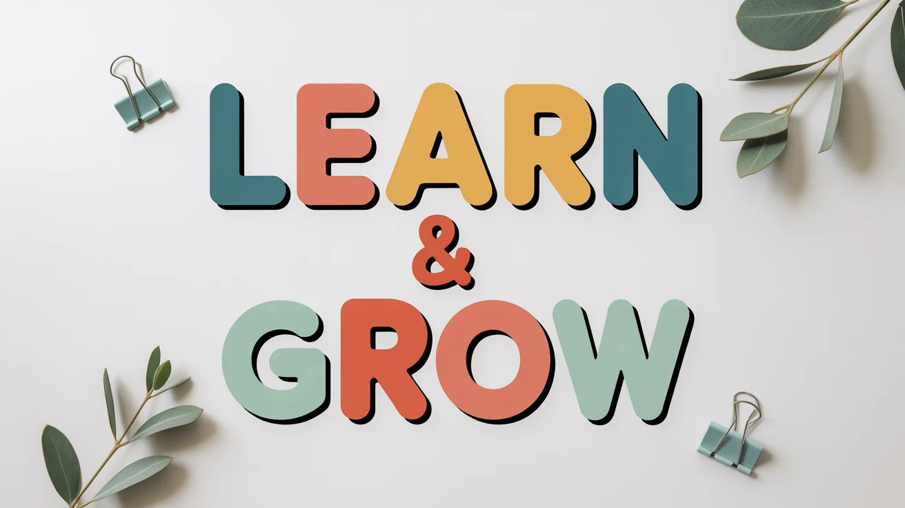 A mockup of colorful printable bulletin board letters spelling out 'LEARN & GROW', arranged neatly on a clean white background.