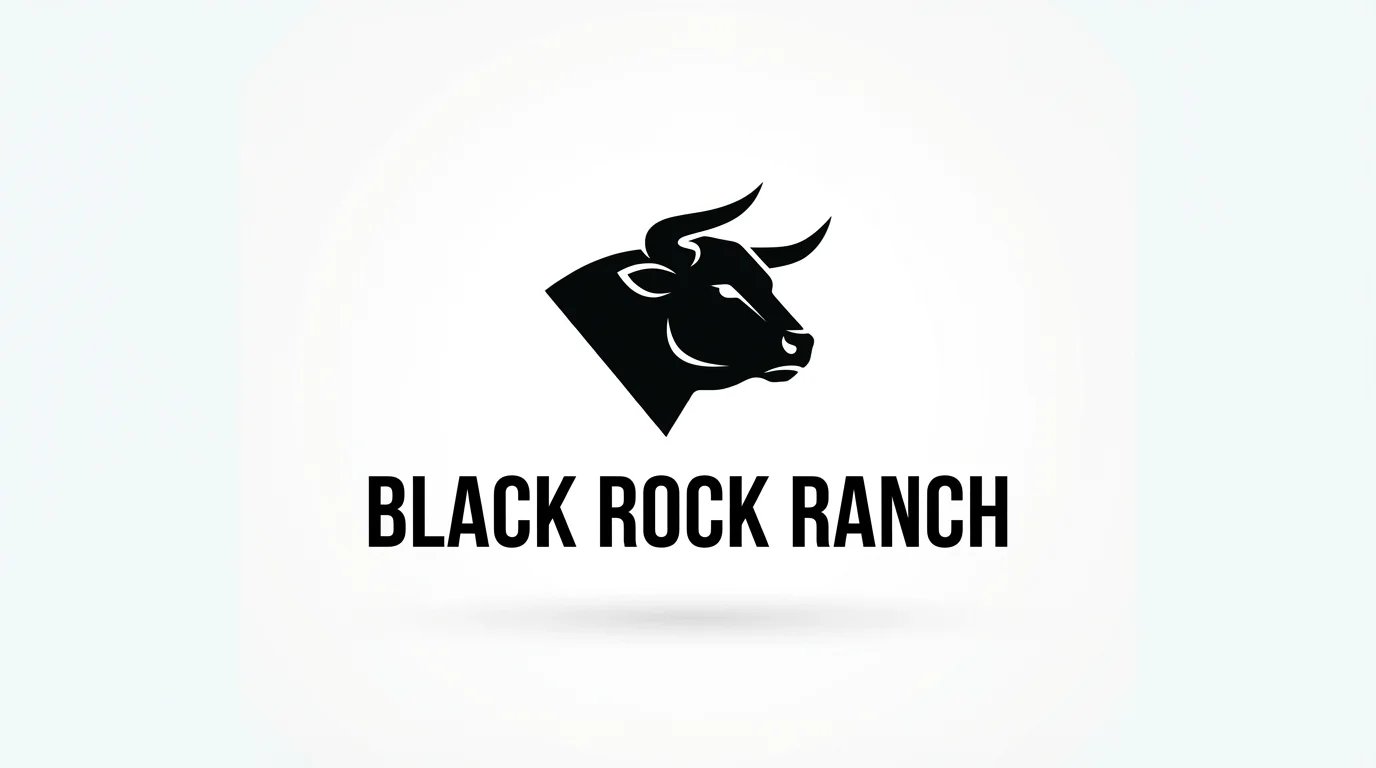 A modern, black vector logo for a cattle company named 'Black Rock Ranch'. The logo features a stylized silhouette of a bull's head above the company name, set against a plain white background.