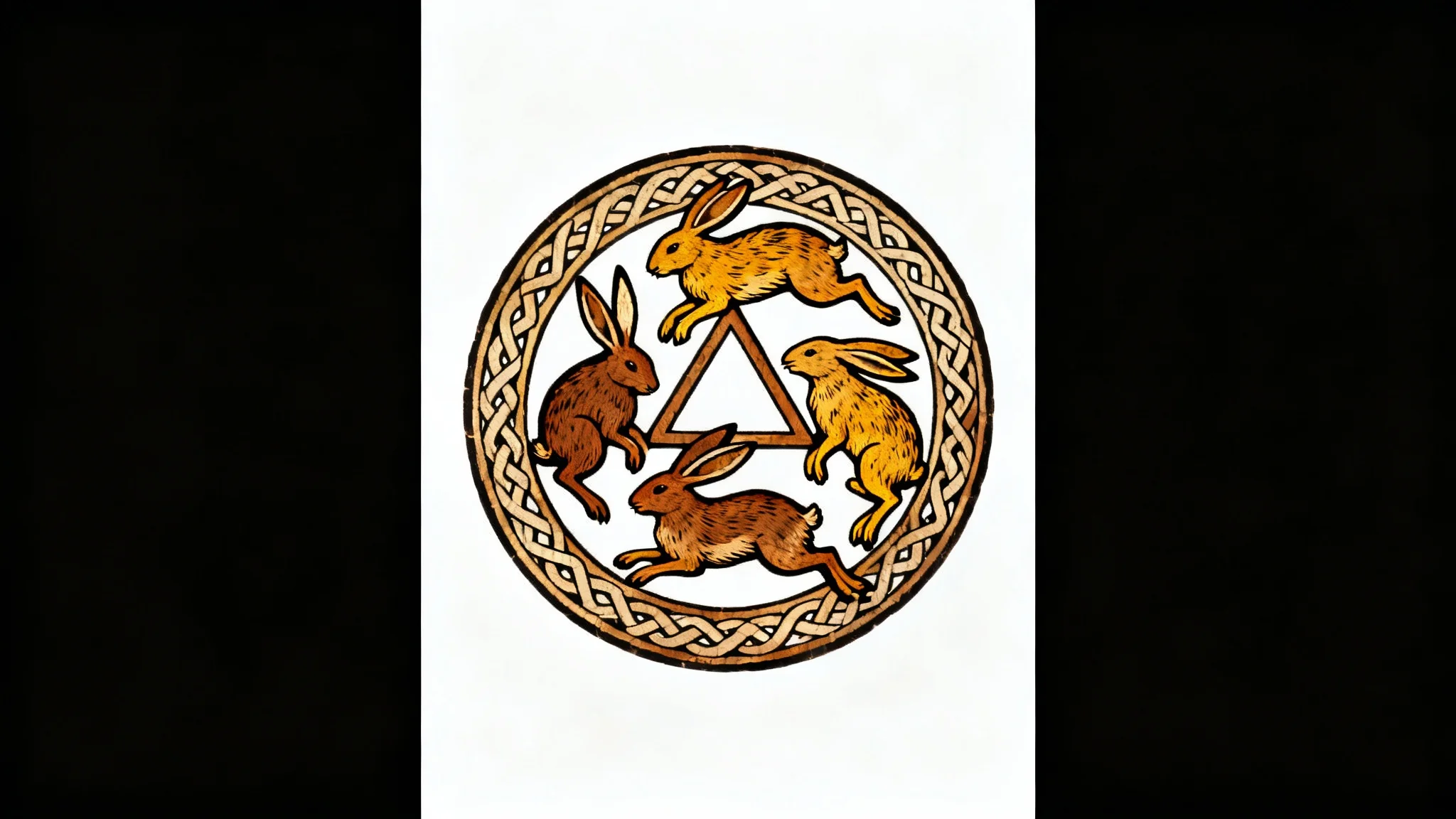 A medieval-style graphic of the three hares symbol, featuring three hares in a circle sharing three ears, set against a plain white background.