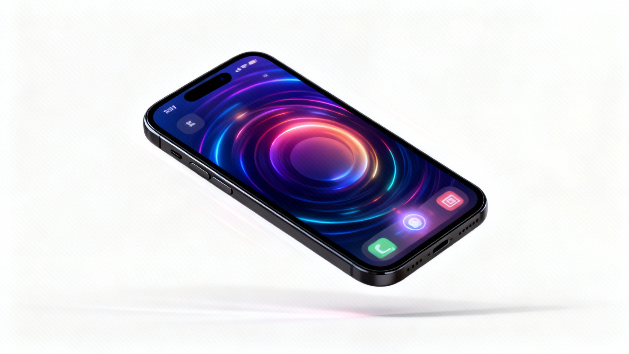 A hero image showing a photorealistic iPhone mockup with a vibrant, animated screen display, demonstrating the final result of an animated mockup tool.