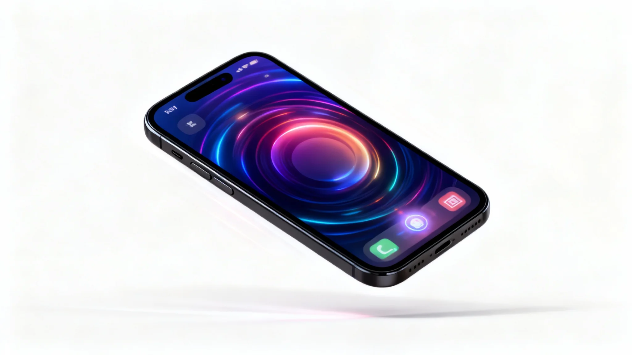 A hero image showing a photorealistic iPhone mockup with a vibrant, animated screen display, demonstrating the final result of an animated mockup tool.