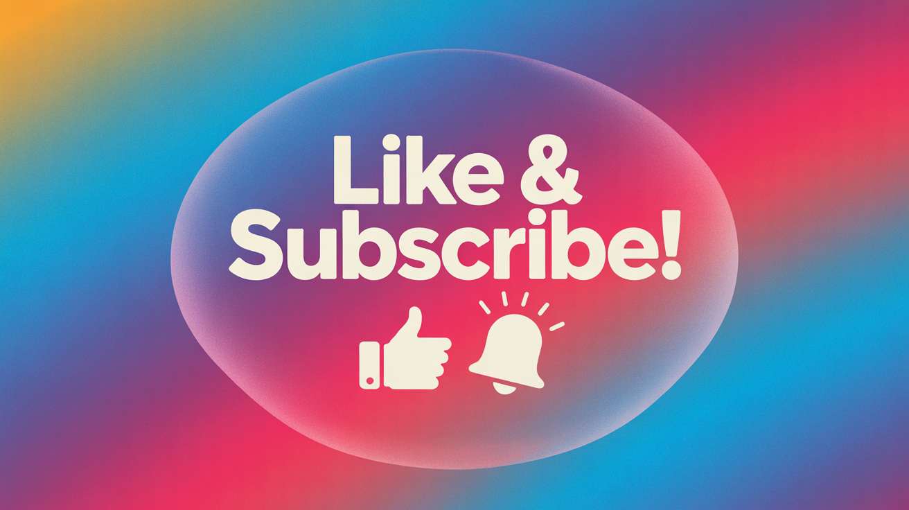 A vibrant 'Like & Subscribe' graphic with a blue and pink gradient background. The text 'LIKE & SUBSCRIBE!' is in bold white letters, with a thumbs-up and bell icon below it. The style is modern and clean.