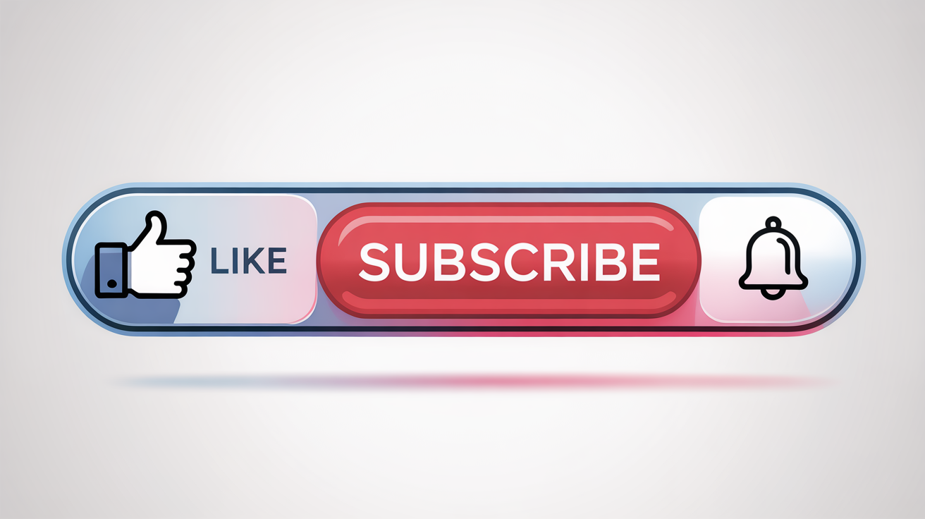 A modern graphic showing a call to action with a 'Like' button, a red 'Subscribe' button, and a notification bell icon, on a white background.