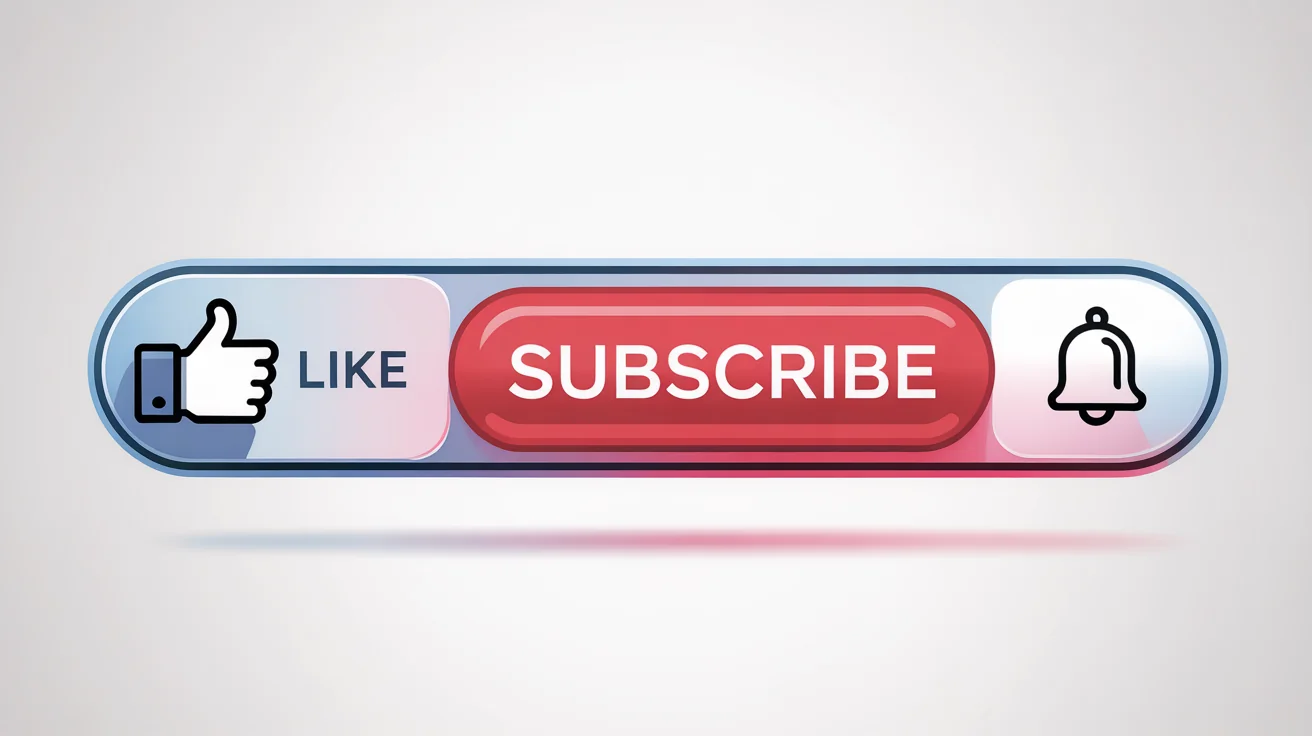 A modern graphic showing a call to action with a 'Like' button, a red 'Subscribe' button, and a notification bell icon, on a white background.