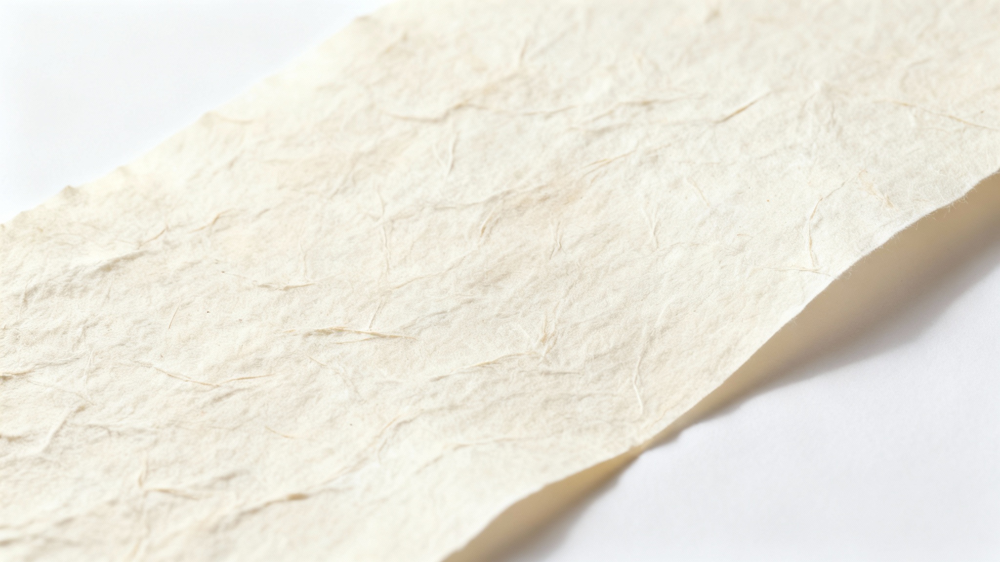 A detailed, close-up photograph of a sheet of textured, off-white paper, with soft lighting emphasizing its fibrous surface and gentle grain.