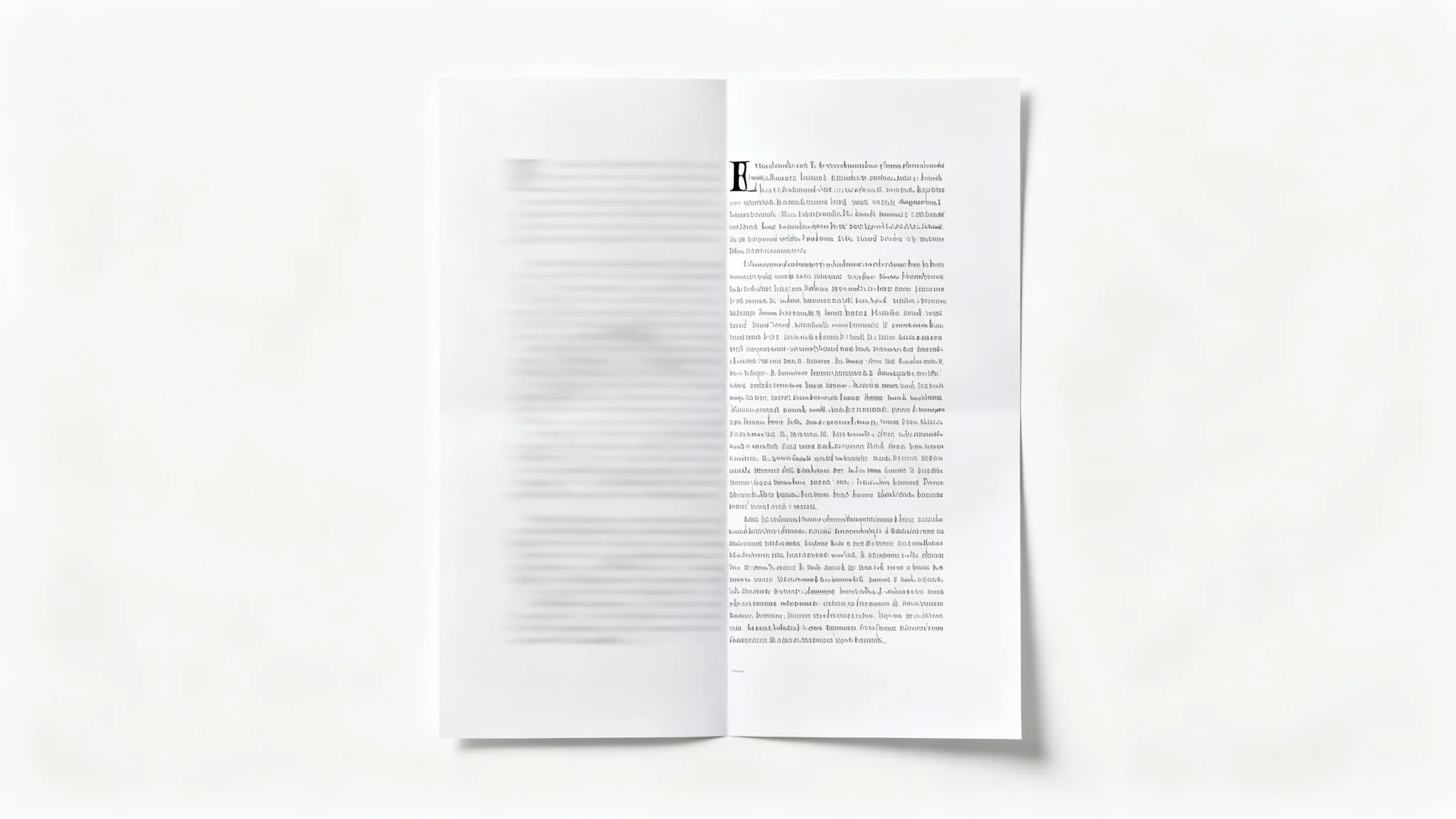 A side-by-side comparison showing a page of text. The left side is extremely blurry and unreadable, while the right side is perfectly sharp and clear, demonstrating a text-fixing effect.