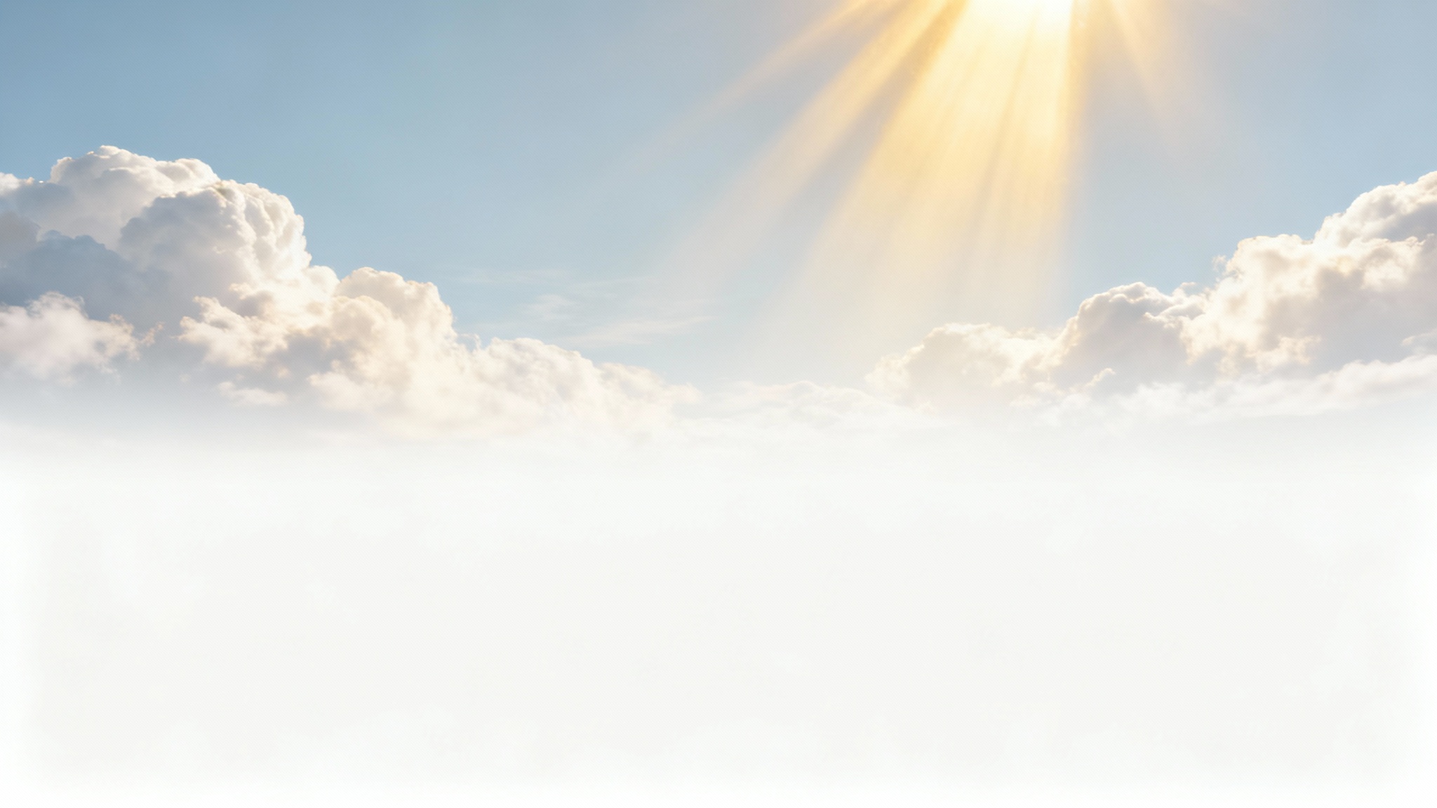 A serene sermon slide background featuring golden sun rays piercing through soft white clouds, evoking a sense of peace and hope.