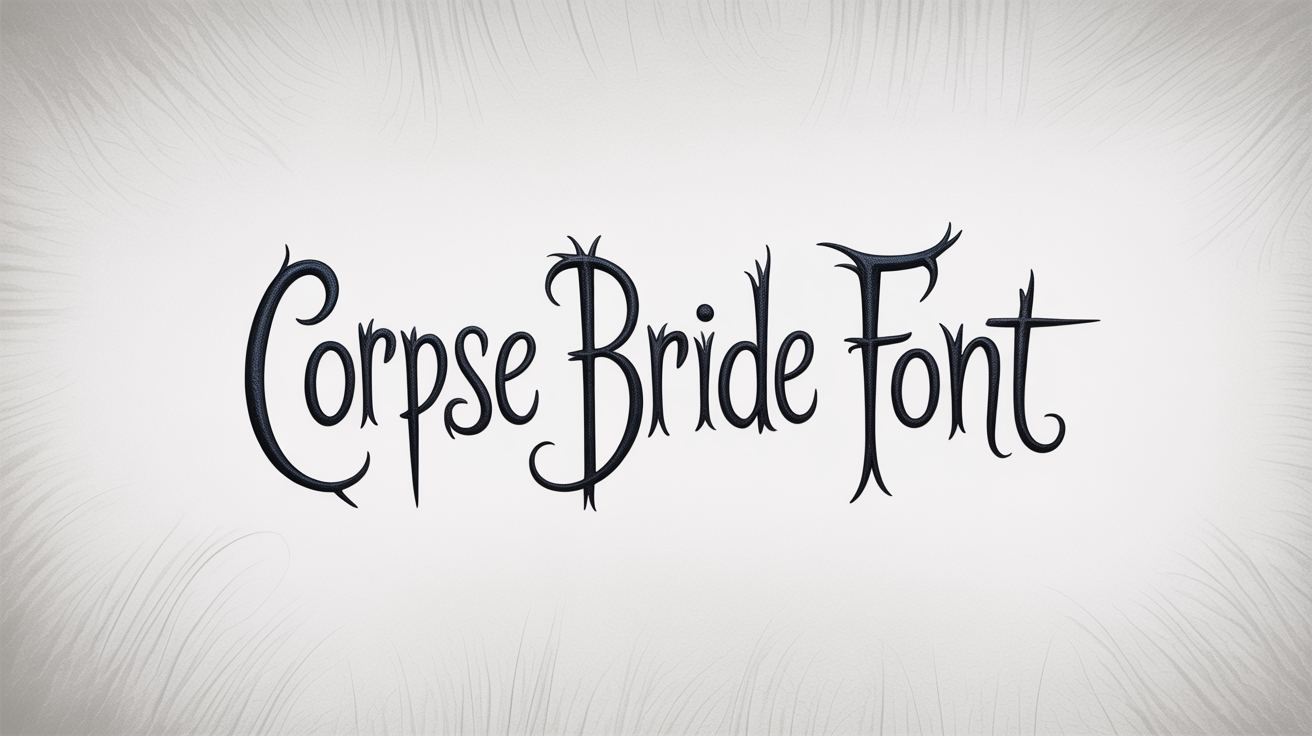 A typography mockup showcasing the text 'Corpse Bride Font' written in a spindly, spooky, and whimsical gothic style, isolated on a plain white background.