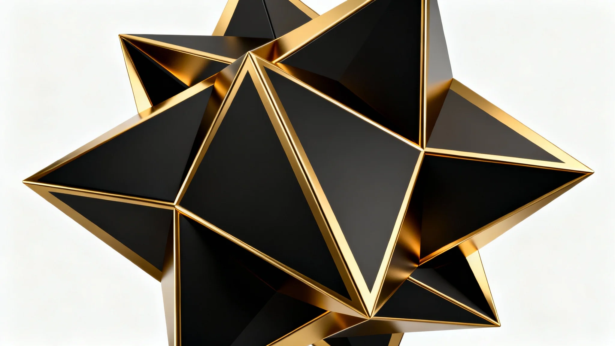 A luxurious and modern abstract background featuring intricate, gleaming gold geometric shapes and lines arranged on a dark, matte surface.