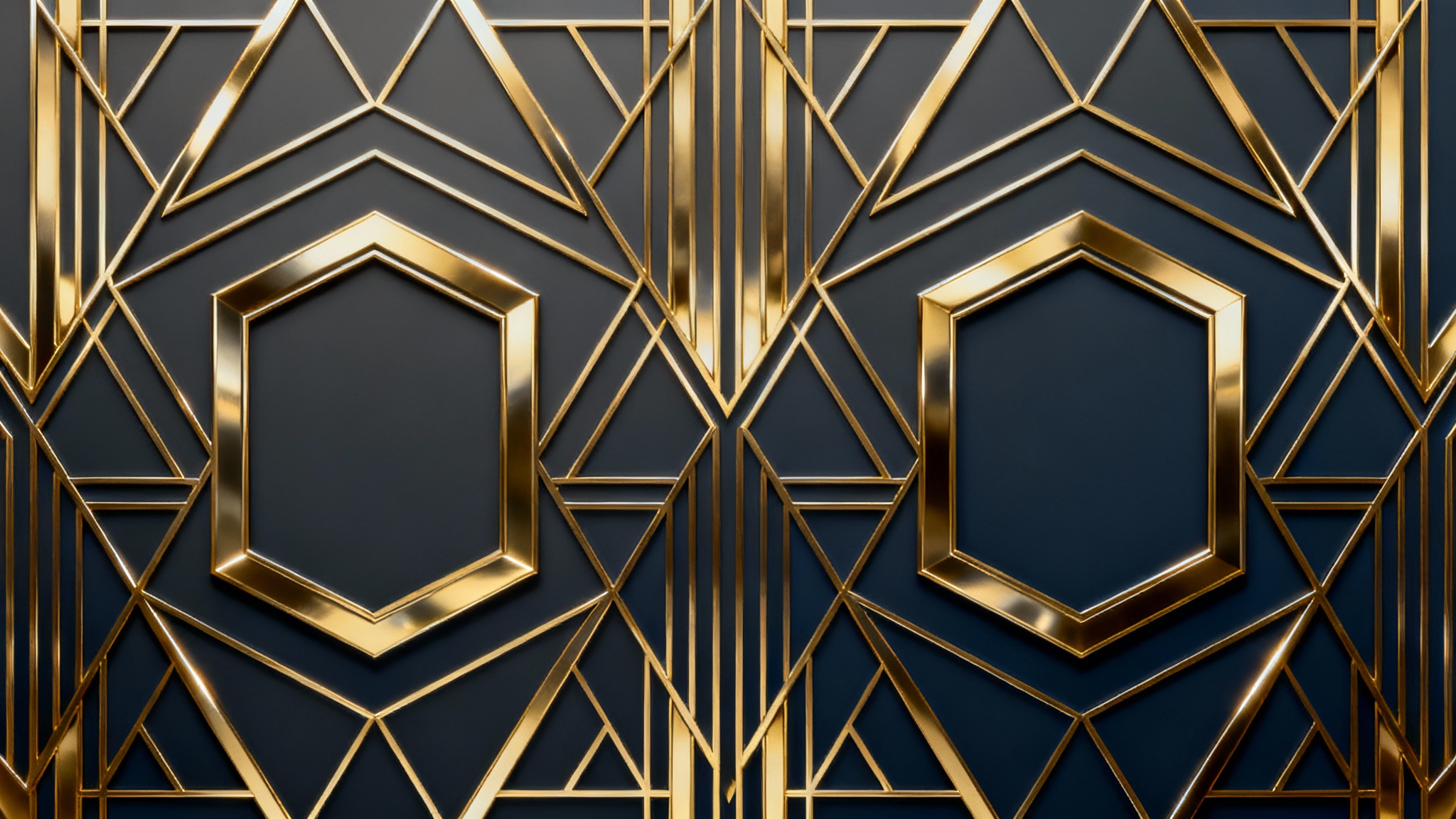 An elegant gold geometric background with intricate, shimmering gold lines forming a complex pattern on a dark, luxurious backdrop.
