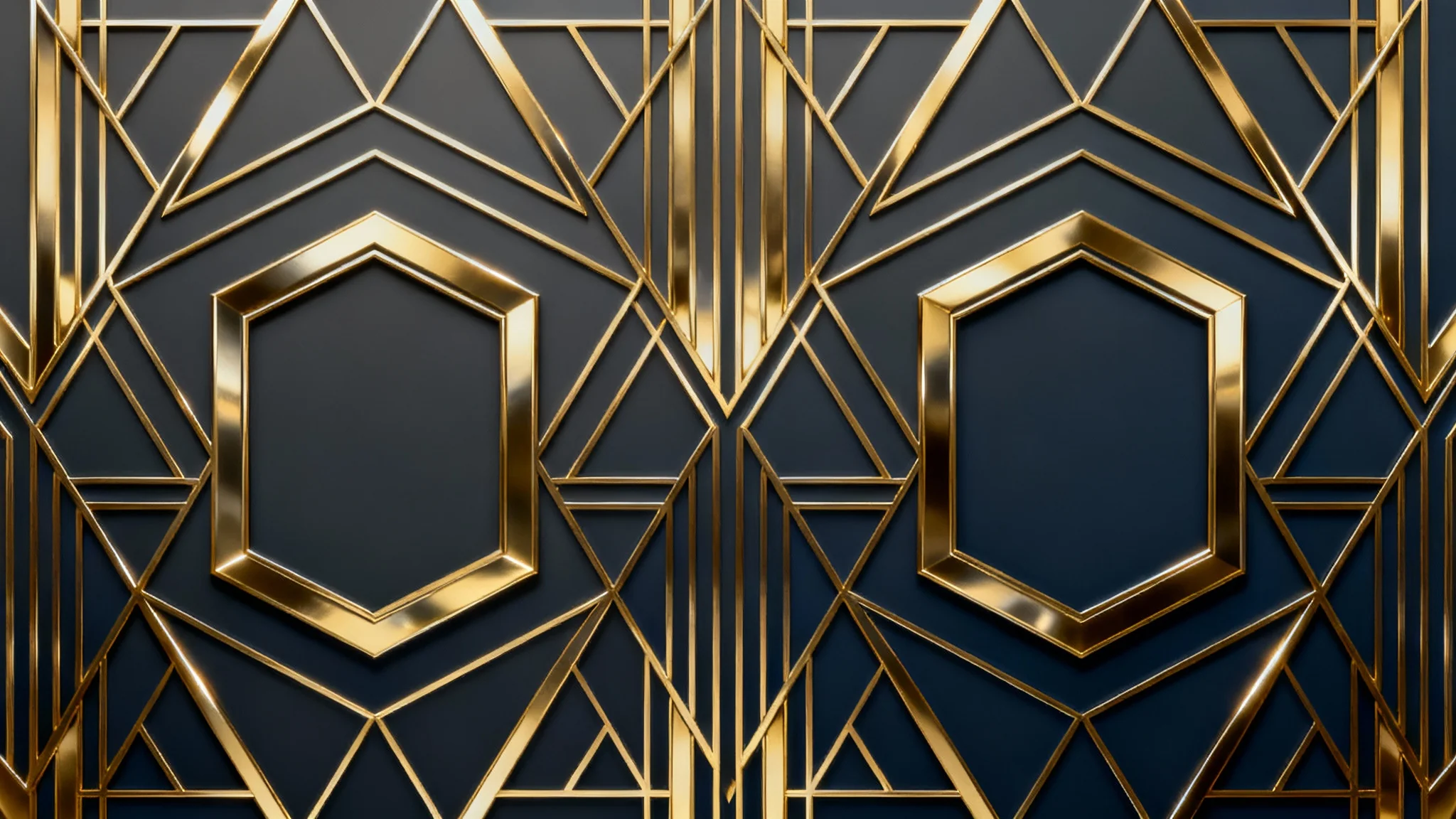 An elegant gold geometric background with intricate, shimmering gold lines forming a complex pattern on a dark, luxurious backdrop.