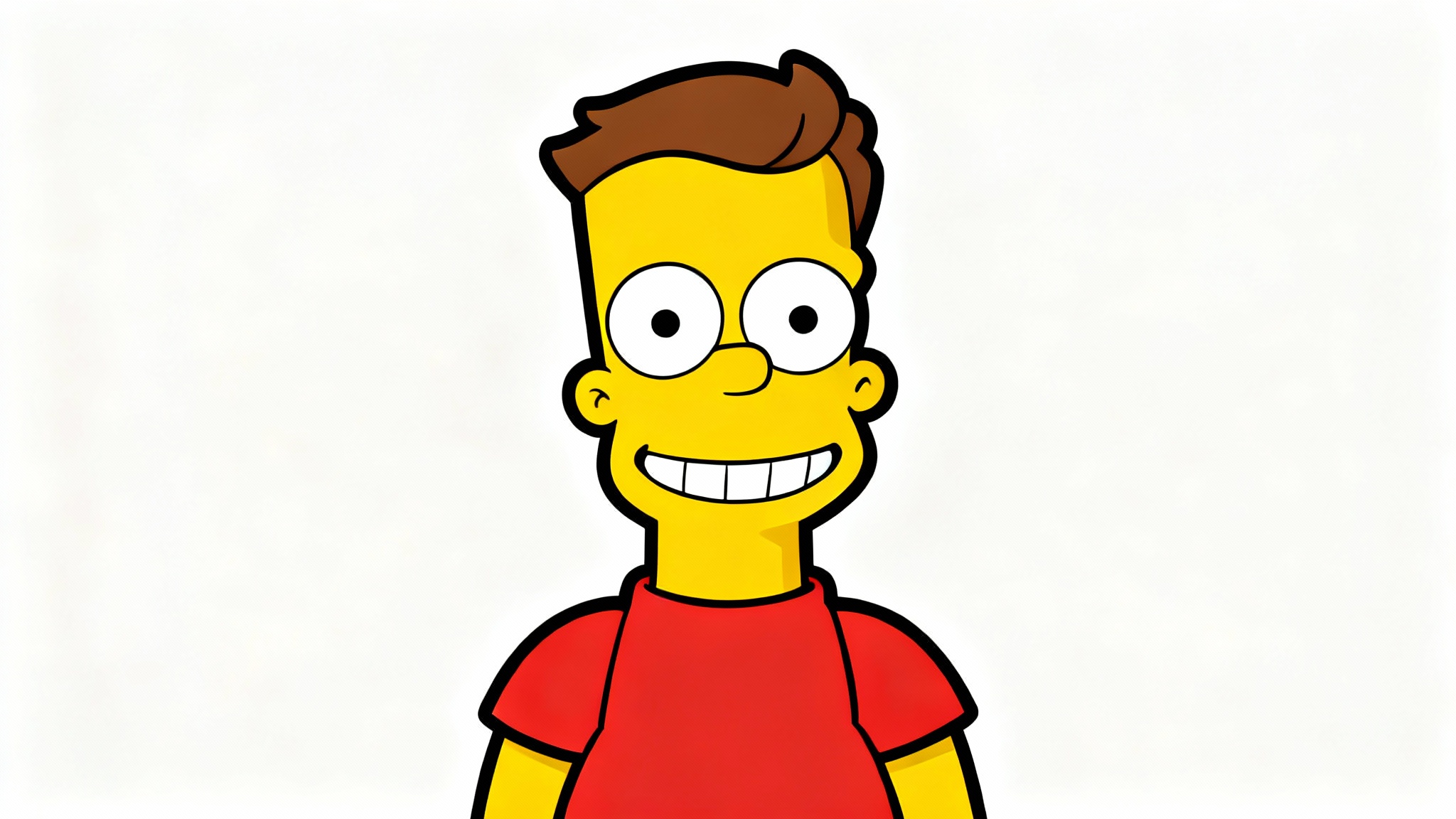 A cartoon avatar of a man with brown hair and a red shirt, created in the distinctive yellow-skinned, bug-eyed style of The Simpsons, set against a plain white background.