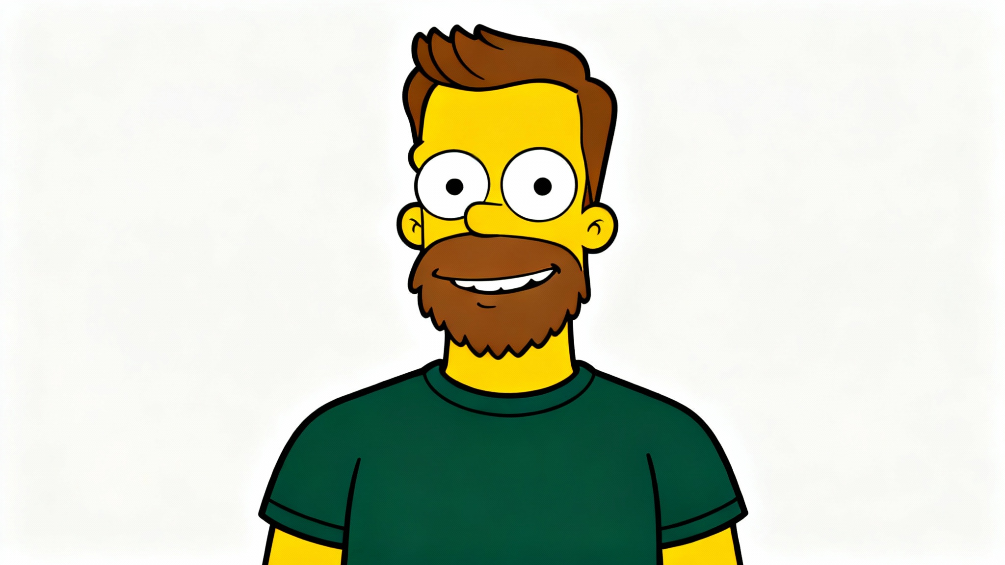 A custom avatar of a man with a beard created in the yellow-skinned, large-eyed cartoon style of The Simpsons, set against a plain white background.