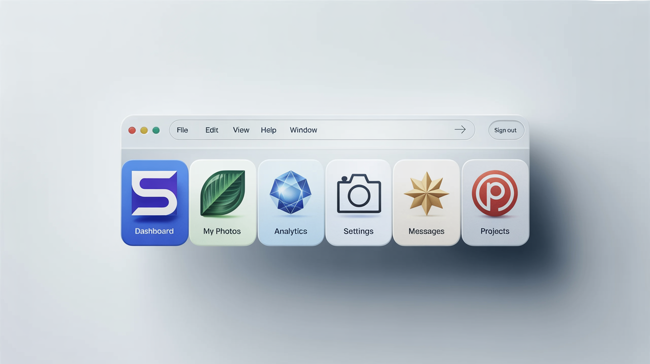 A close-up hero image of a modern web browser, showing a row of open tabs. Each tab has a unique, professionally designed favicon, illustrating the output of a browser tab icon generator.