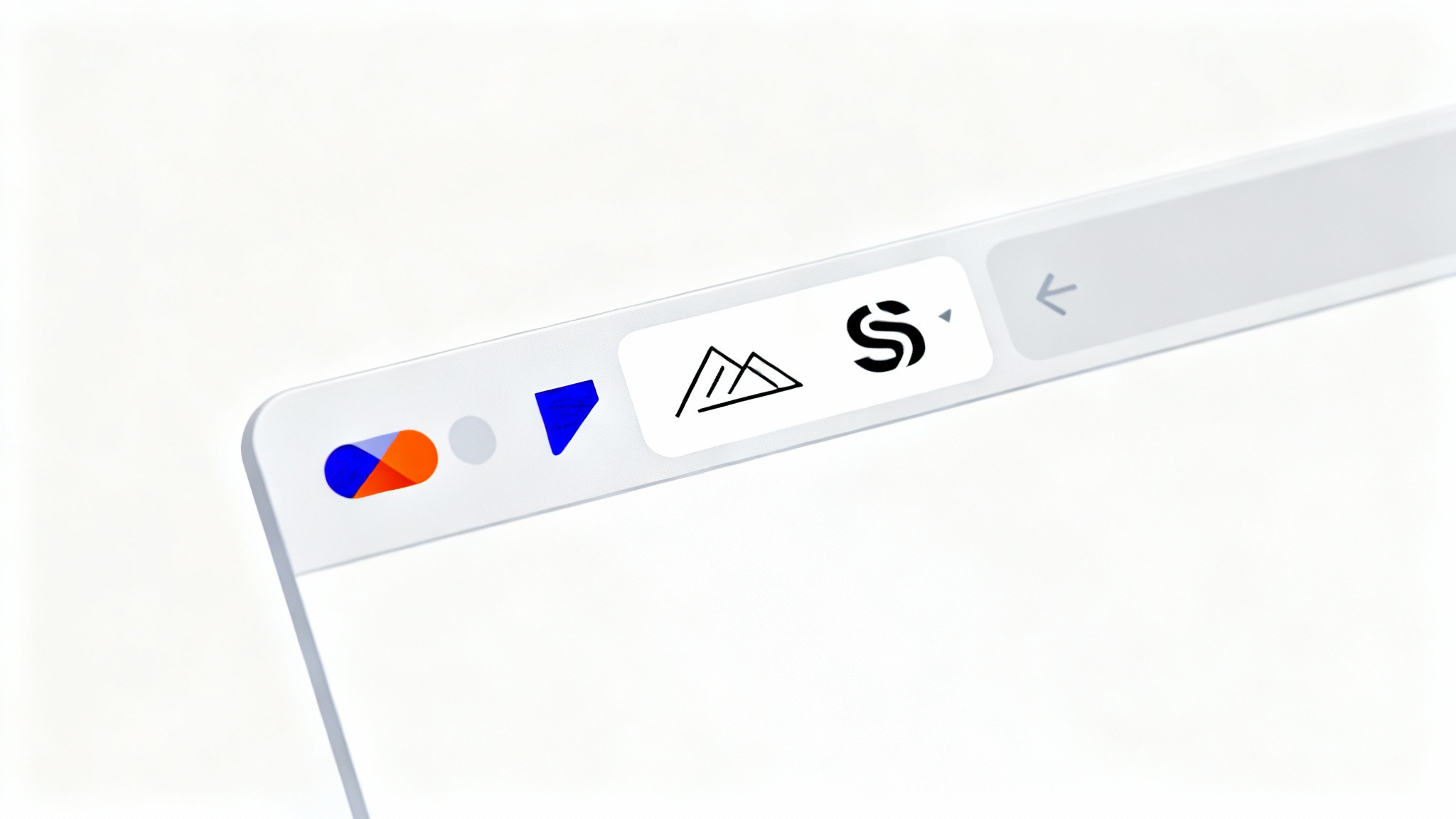 A minimalist mockup of a web browser's tab bar, showcasing several unique and colorful browser tab icons (favicons) against a clean white background.