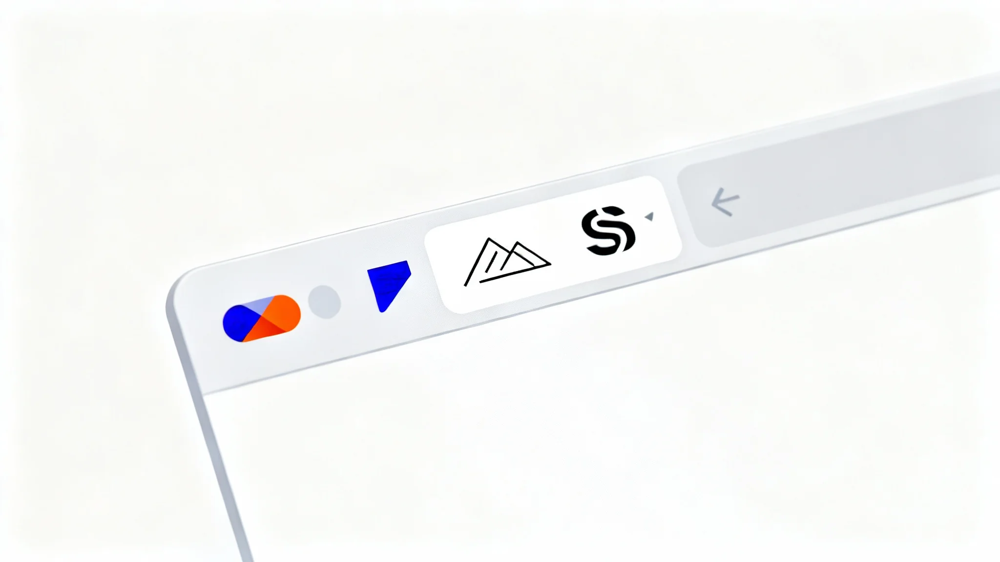 A minimalist mockup of a web browser's tab bar, showcasing several unique and colorful browser tab icons (favicons) against a clean white background.
